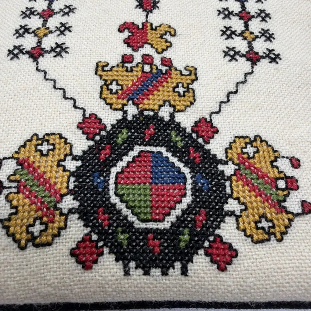 Vintage Embroidered Purse Cross Stitch Clutch Bag 1970s